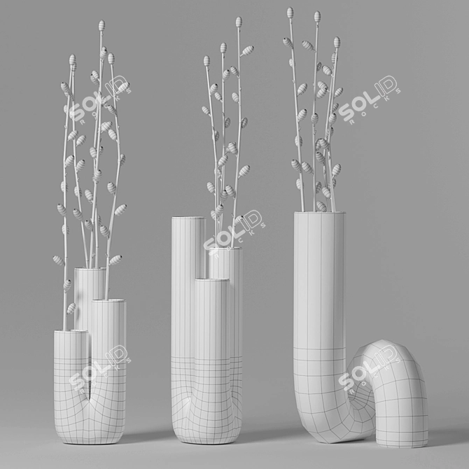 Abstract Ceramic Tube Vases with Willow 3D model image 2