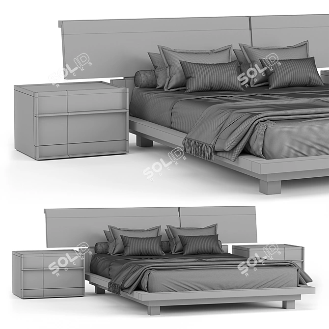 Modern Queen Bed Set Ensemble 3D model image 5