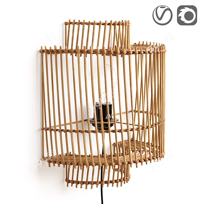 Handcrafted Natural Rattan Lampshade 3D model image 1