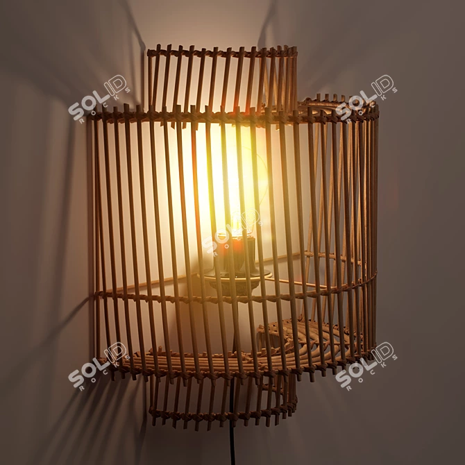 Handcrafted Natural Rattan Lampshade 3D model image 3