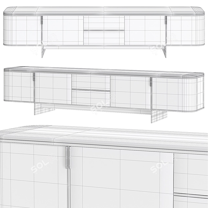 Stylish Wood and Marble Sideboard 3D model image 2