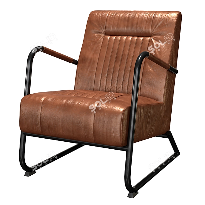 Vintage Iron Leather Armchair Brown 3D model image 1