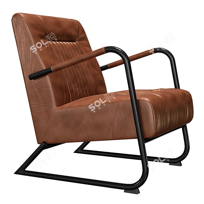 Vintage Iron Leather Armchair Brown 3D model image 2