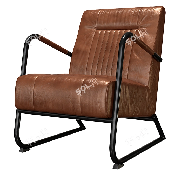 Vintage Iron Leather Armchair Brown 3D model image 5