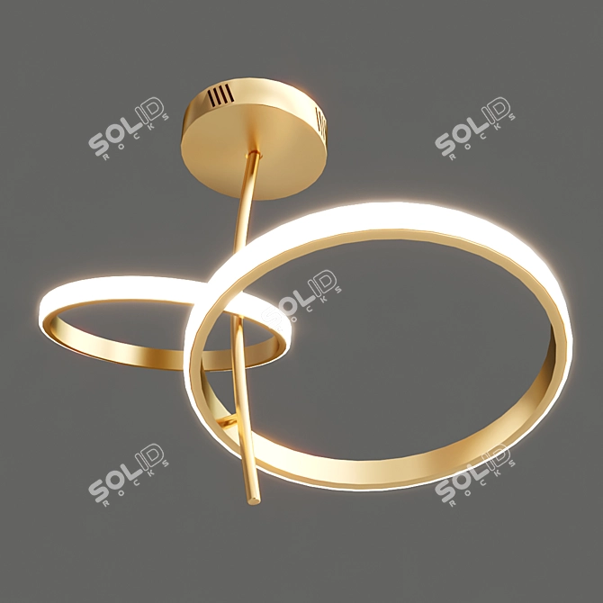 Golden Double Ring LED Ceiling Light 3D model image 2