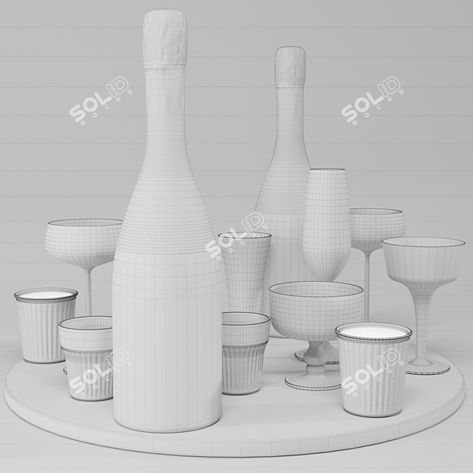 Crystal Glass Collection with Marble Tray 3D model image 3