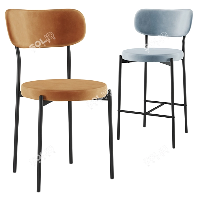 Barbara Velvet Bar Chair Black Legs 3D model image 1