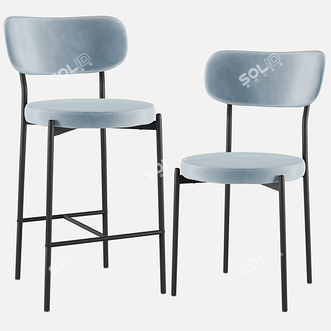Barbara Velvet Bar Chair Black Legs 3D model image 2