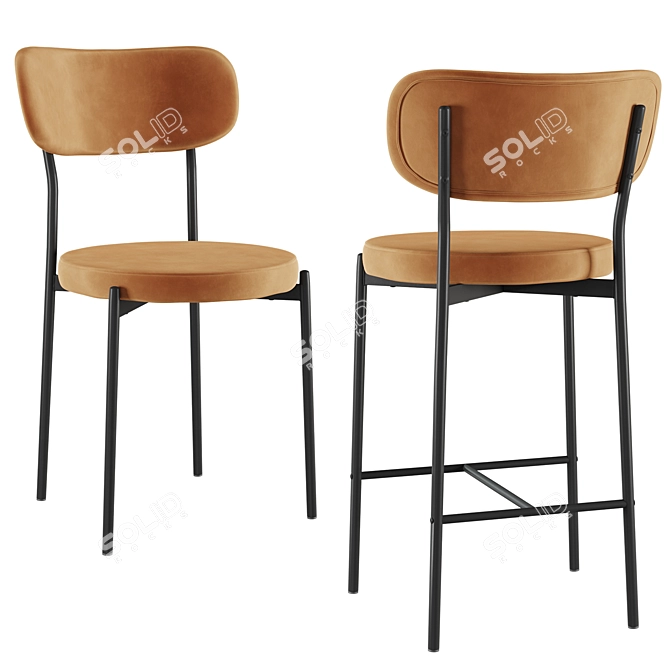 Barbara Velvet Bar Chair Black Legs 3D model image 3