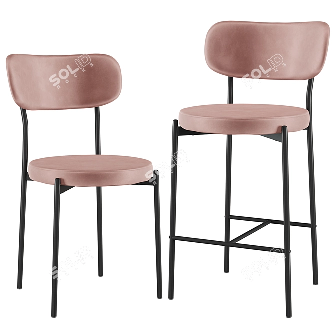 Barbara Velvet Bar Chair Black Legs 3D model image 4