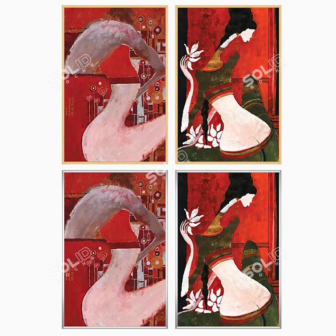 Modern Art Set with Varietal Frames 3D model image 3