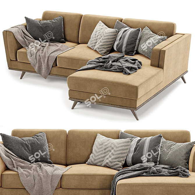 Modern Timber Olio Sectional Sofa 3D model image 2