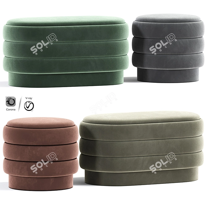 Luxury Ribbed Ottoman Poufs 3D model image 1