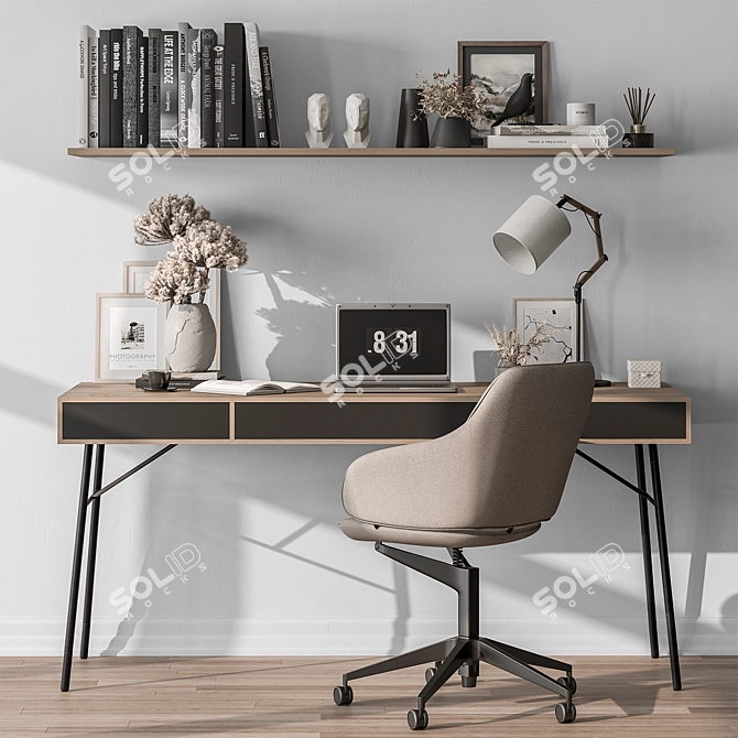 Modern Home Office Desk Shelves 3D model image 1