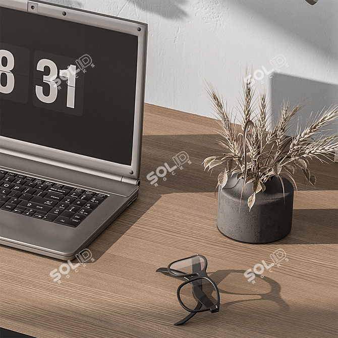 Modern Home Office Desk Shelves 3D model image 5