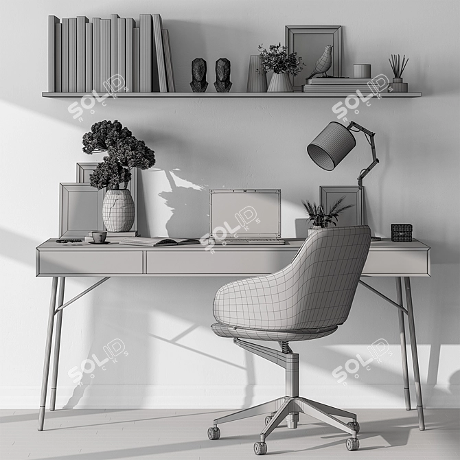 Modern Home Office Desk Shelves 3D model image 6