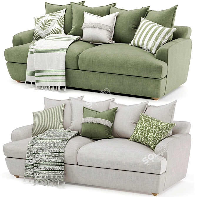 Modern White/Green 4-Seater Sofa 3D model image 1
