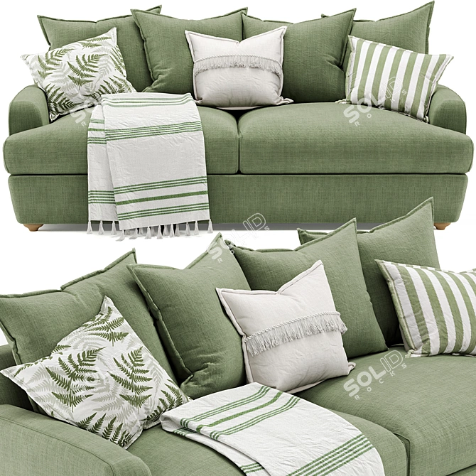 Modern White/Green 4-Seater Sofa 3D model image 2