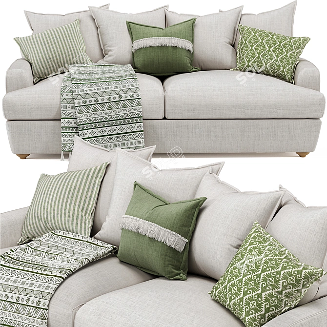 Modern White/Green 4-Seater Sofa 3D model image 3