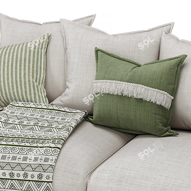 Modern White/Green 4-Seater Sofa 3D model image 5