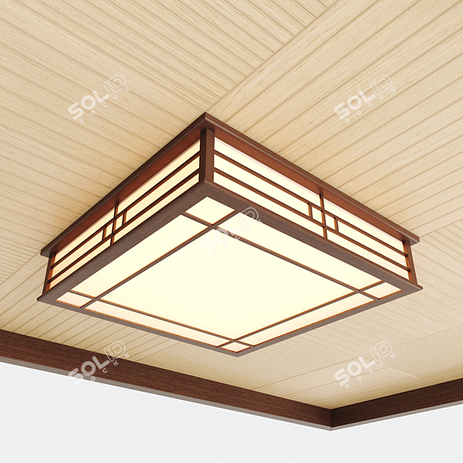 Japanese-Korean style ceiling with Tatami motif lamp 3D model image 2