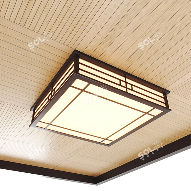 Japanese-Korean style ceiling with Tatami motif lamp 3D model image 6