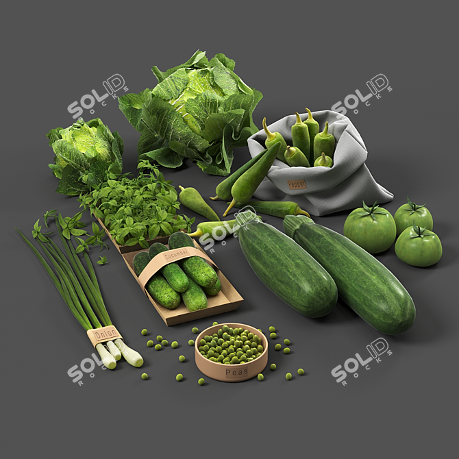 Green Veggie Variety Set: 3D 3D model image 3