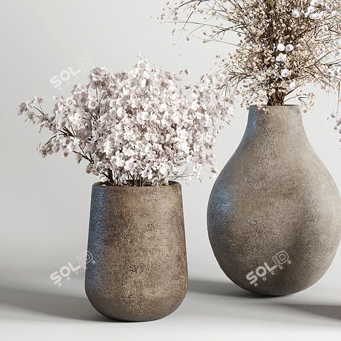 Concrete Vase Bouquet Set 3DIO 3D model image 2