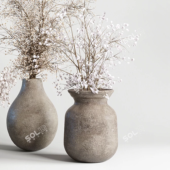 Concrete Vase Bouquet Set 3DIO 3D model image 3