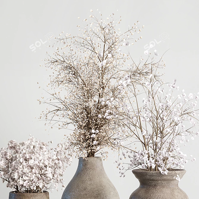 Concrete Vase Bouquet Set 3DIO 3D model image 4