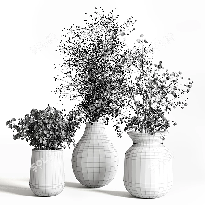 Concrete Vase Bouquet Set 3DIO 3D model image 5