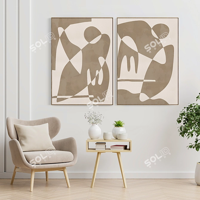 Elegant Plaster Dual Frame Set 3D model image 2