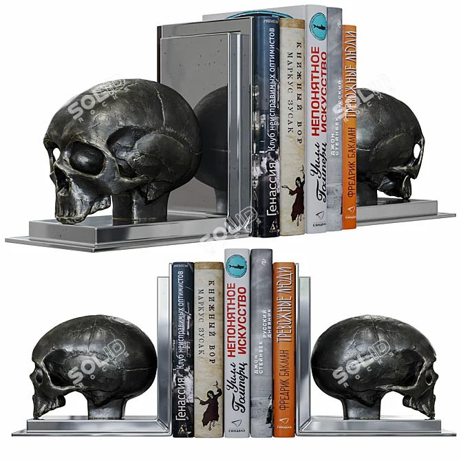 Skull Bookends Set with Unique Textures 3D model image 1