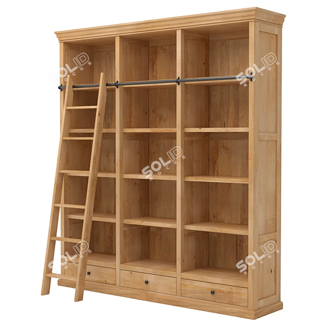 Mango Wood Classic French Bookcase 3D model image 1