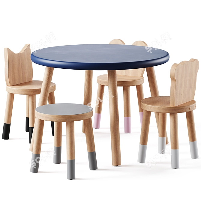 Modern Kids Table and Chairs 3D model image 1