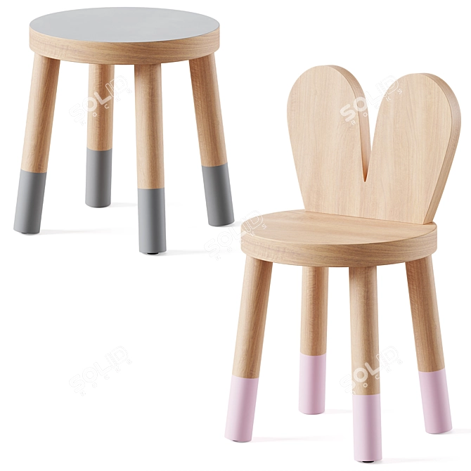 Modern Kids Table and Chairs 3D model image 3