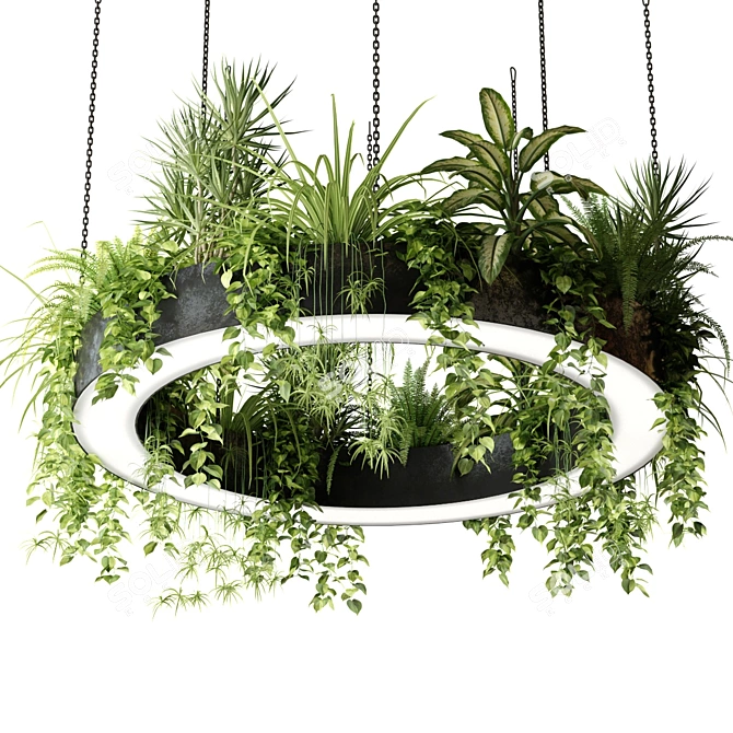 Ring Planter Lamp with Plants 3D model image 1