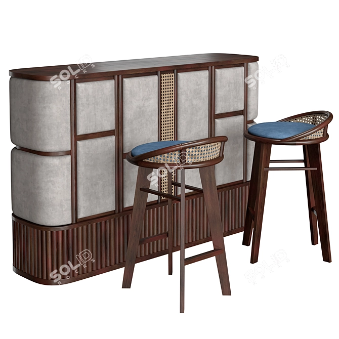 Handcrafted Walnut Bar Counter Set 3D model image 1