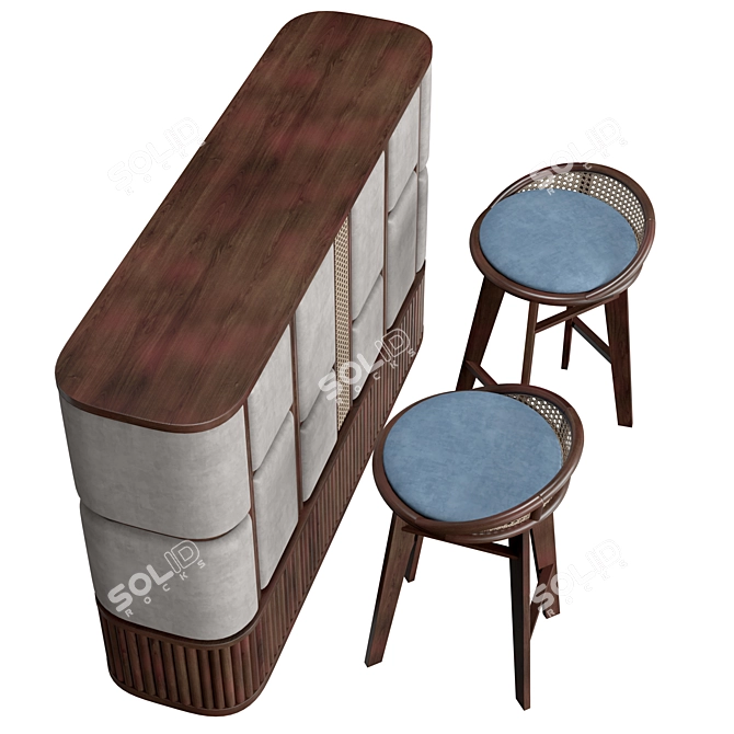 Handcrafted Walnut Bar Counter Set 3D model image 4