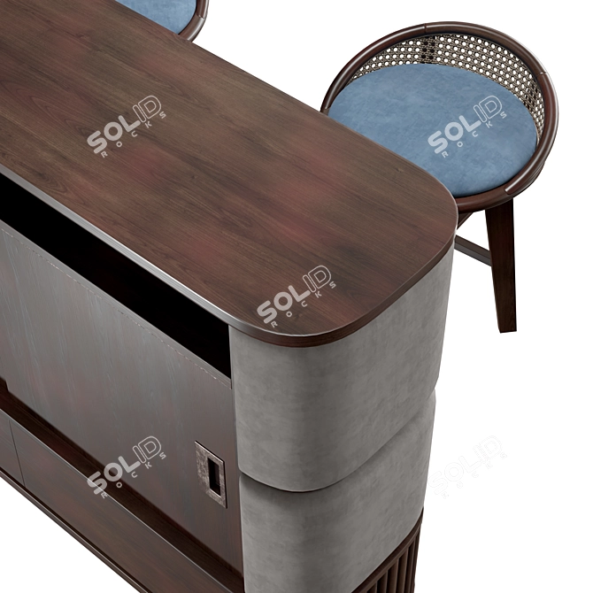 Handcrafted Walnut Bar Counter Set 3D model image 6