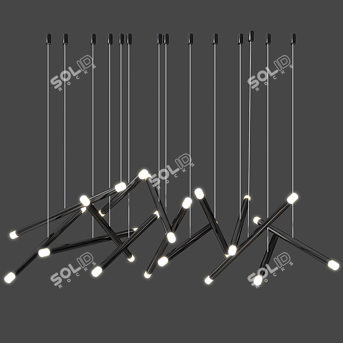 Sleek Glass Metal LED Chandelier 3D model image 2