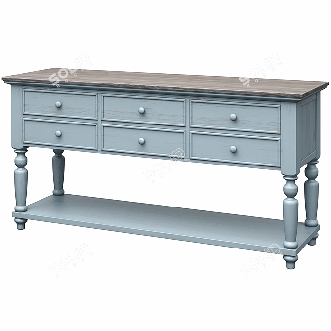 Rustic Blue Farmhouse Console 3D model image 1
