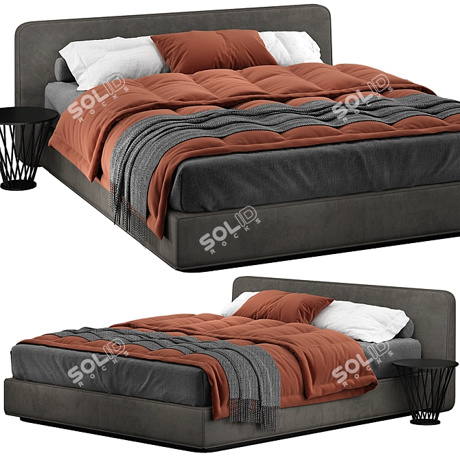 Sleek Minotti Roger Bed 3D model image 1
