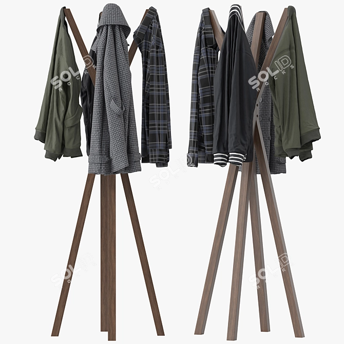 Modern Wall-Mounted Coat Rack 3D model image 1