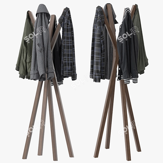 Modern Wall-Mounted Coat Rack 3D model image 2