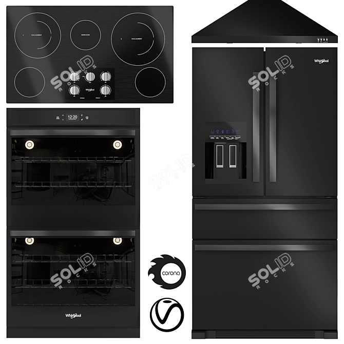 Whirlpool Black Stainless Kitchen Set 3D model image 1