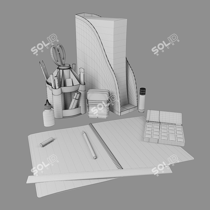 Office Desk Stationery Set 3D model image 3