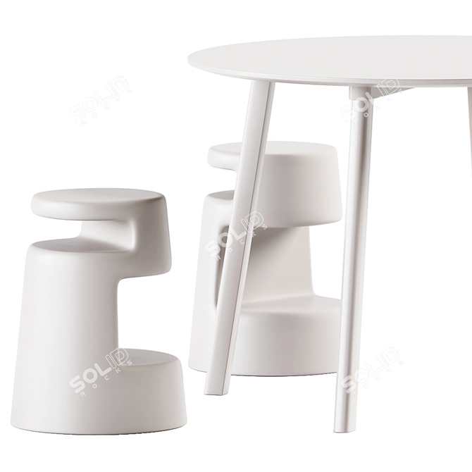 Designer Round Table Stool Set 3D model image 2