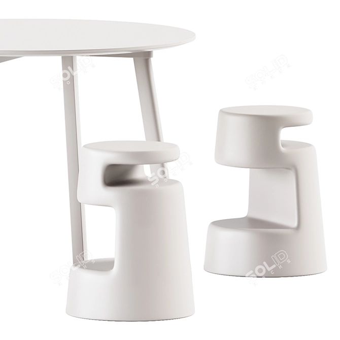 Designer Round Table Stool Set 3D model image 4