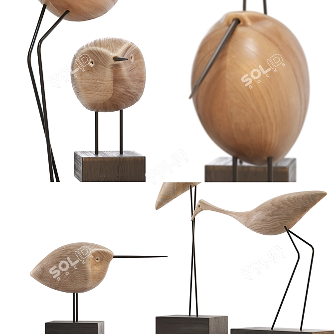 Modern Teak Bird Sculpture Set 3D model image 2